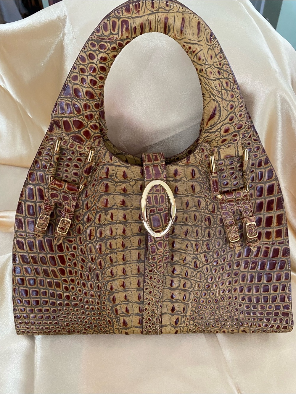 Genuine leather croc embossed satchel
